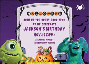 (Free Editable PDF) Monster Inc Trick Or Treat Birthday Invitation Templates C