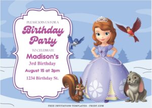 (Free Editable PDF) Winter Wonderland Sofia The First Birthday Invitation Templates B
