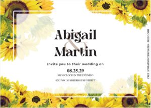 (Free Editable PDF) Sunshine Sunflower Wedding Invitation Templates B
