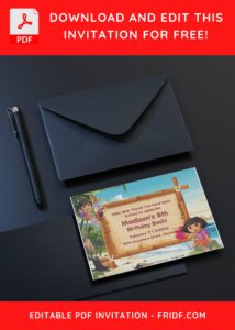 (Free Editable PDF) Beach Party With Dora & Friends Birthday Invitation Templates C