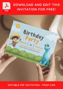 (Free Editable PDF) Colorful Dino Ranch Fiesta Birthday Invitation Templates C