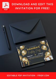 (Free Editable PDF) Fancy Gold Birthday Balloon Invitation Templates C
