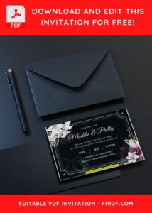 (Free Editable PDF) Classy Black Marble & Floral Wedding Invitation Templates G