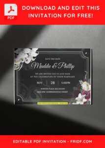 (Free Editable PDF) Classy Black Marble & Floral Wedding Invitation Templates H