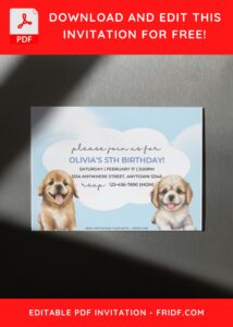 (Free Editable PDF) Beautiful And Cute Puppy Birthday Invitation Templates H