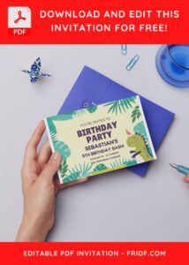 (Free Editable PDF) Colorful Greenery Dinosaur Birthday Invitation Templates D