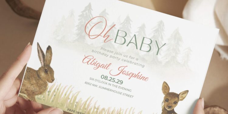 (Free Editable PDF) Oh Baby Woodland Animals Birthday Invitation Templates E