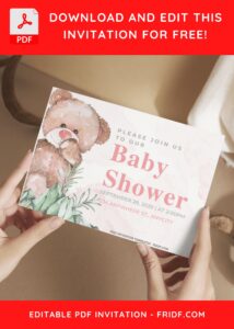 (Free Editable PDF) Rustic Watercolor Teddy Bear Birthday Invitation Templates I