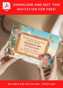 (Free Editable PDF) Beach Party With Dora & Friends Birthday Invitation Templates E