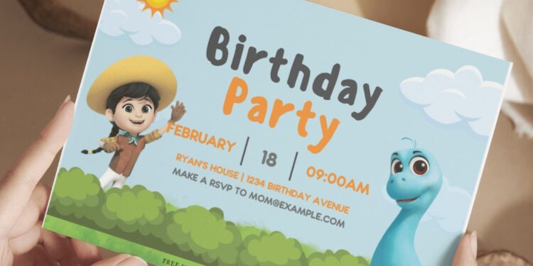 (Free Editable PDF) Colorful Dino Ranch Fiesta Birthday Invitation Templates E