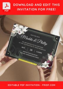(Free Editable PDF) Classy Black Marble & Floral Wedding Invitation Templates I