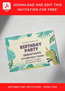 (Free Editable PDF) Colorful Greenery Dinosaur Birthday Invitation Templates E