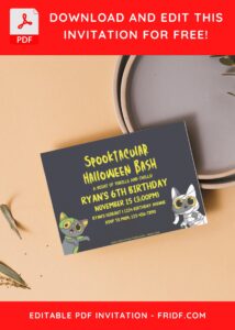 (Free Editable PDF) PURR-FECTLY Cute Halloween Birthday Invitation Templates H