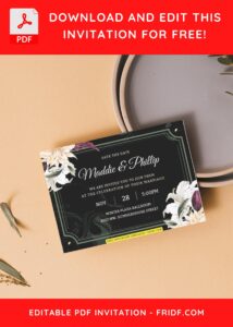 (Free Editable PDF) Classy Black Marble & Floral Wedding Invitation Templates J