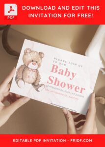(Free Editable PDF) Rustic Watercolor Teddy Bear Birthday Invitation Templates A