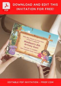 (Free Editable PDF) Beach Party With Dora & Friends Birthday Invitation Templates G