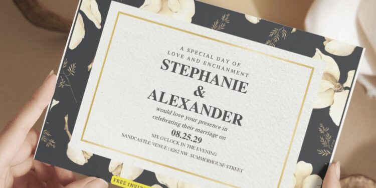 (Free Editable PDF) Rustic Garden Magnolia Wedding Invitation Templates G