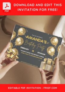 (Free Editable PDF) Fancy Gold Birthday Balloon Invitation Templates G