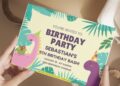 (Free Editable PDF) Colorful Greenery Dinosaur Birthday Invitation Templates G