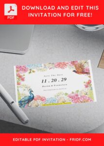 (Free Editable PDF) Floral Love Bird Wedding Invitation Templates H