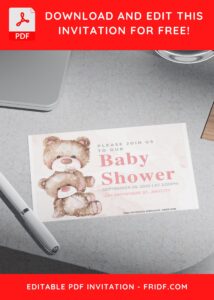 (Free Editable PDF) Rustic Watercolor Teddy Bear Birthday Invitation Templates B