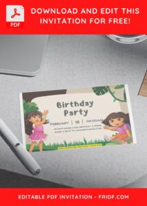 (Free Editable PDF) Dora The Explorer Birthday Invitation Templates H