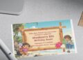 (Free Editable PDF) Beach Party With Dora & Friends Birthday Invitation Templates H