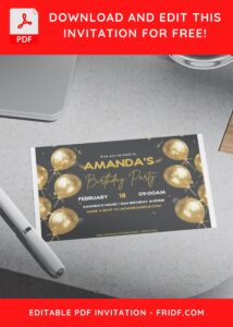 (Free Editable PDF) Fancy Gold Birthday Balloon Invitation Templates H