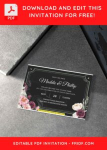 (Free Editable PDF) Classy Black Marble & Floral Wedding Invitation Templates B