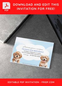 (Free Editable PDF) Beautiful And Cute Puppy Birthday Invitation Templates B