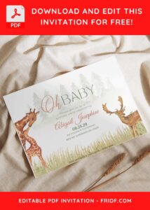 (Free Editable PDF) Oh Baby Woodland Animals Birthday Invitation Templates I