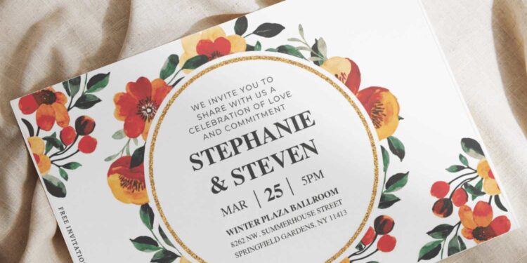 (Free Editable PDF) Decorative Floral Frame Wedding Invitation Templates I