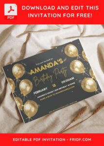 (Free Editable PDF) Fancy Gold Birthday Balloon Invitation Templates I