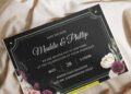 (Free Editable PDF) Classy Black Marble & Floral Wedding Invitation Templates C