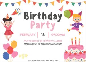 (Free Editable PDF) Joyful Kids Birthday Invitation Templates B