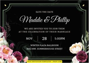 (Free Editable PDF) Classy Black Marble & Floral Wedding Invitation Templates F