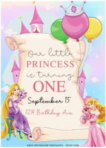 (Free Editable PDF) Enchanting Disney Princess Birthday Invitation Templates F
