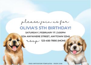 (Free Editable PDF) Beautiful And Cute Puppy Birthday Invitation Templates E