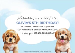 (Free Editable PDF) Beautiful And Cute Puppy Birthday Invitation Templates F