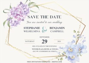 (Free Editable PDF) Magnificent Geometric Floral Frame Wedding Invitation Templates B