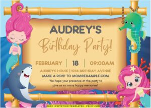 (Free Editable PDF) Splish Splash Mermaid Bash Invitation Templates B