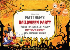 (Free Editable PDF) Mickey Mouse And Friends Halloween Birthday Invitation Templates B