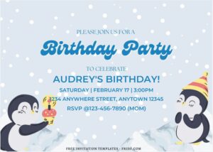(Free Editable PDF) Penguin Winter Fiesta Birthday Invitation Templates A