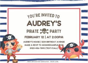 (Free Editable PDF) Ahoy Pirate Birthday Invitation Templates B