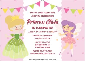 (Free Editable PDF) Cute Royal Princess Birthday Invitation Templates F