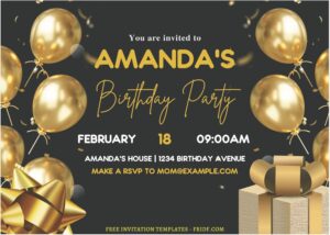 (Free Editable PDF) Fancy Gold Birthday Balloon Invitation Templates B