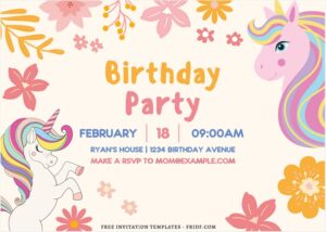 (Free Editable PDF) Adorable Unicorn Garden Birthday Invitation Templates B