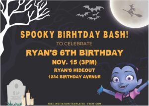 (Free Editable PDF) Spooktacular Disney Vampirina Birthday Invitation Templates J
