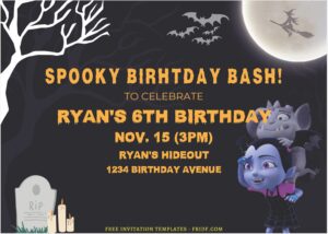 (Free Editable PDF) Spooktacular Disney Vampirina Birthday Invitation Templates B