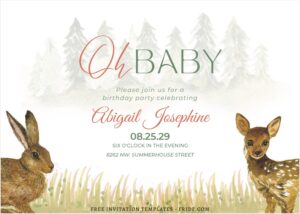 (Free Editable PDF) Oh Baby Woodland Animals Birthday Invitation Templates J